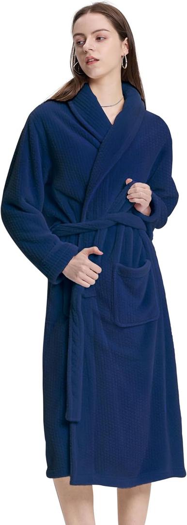 Women's Shawl Collar Bathrobe, Soft Long Towel Robes for Women - Super Absorbent Quick Dry yet Warm (XX-Large-3X-Large, Navy)