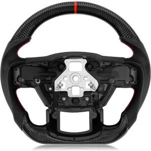 Real Carbon Fiber Steering Wheel for Ford F150 2015-2020,Perforated Nappa Leather Grip, D-Shaped Flat-bottom for F150 Steering Wheel without Paddle Shifter Holes