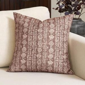 Amor Virisso Vintage Floral Throw Pillow Covers 18x18 Striped Farmhouse Block Print Pillow Cover Boho Neutral Decorative Pillows for Living Room Bed, Brown