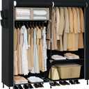 Portable Closet, 61.8 Inch Large Capacity Wardrobe Closet with Cover, Clothes Storage Organizer with Shelves and 2 Hanging Rods, Easy to Assembly, Black PCT222B01