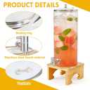 2 Gallon Drink Dispenser,Glass Beverage Dispenser With Wood Stand, 18/8 Stainless Steel Spigot and Labels Large Water Drink Dispensers for Parties, Lemonade,Juice, Bar,Wedding,Restaurants
