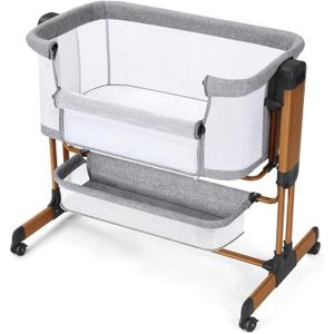 Ezebaby 3-in-1 Baby Bassinet, Rocking Baby Bassinets Bedside Sleeper, Adjustable Portable Crib for Newborn Infant with Wheels Storage Basket and Mesh Sides (Mid Gray)
