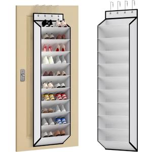KEEPJOY 10 Tiers White Over Door Shoe Organizer Storage, Hanging Shoe Holder for Door with Large Deep Pockets, Fit 20-30 Pairs Shoe Rack for Sneakers, Boots (White)