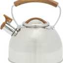 Mr. Coffee Fremont Large 2-Quart Stainless Steel Whistling Tea Kettle with Wood Handle  Durable Stove-Top Kettle for Boiling Water