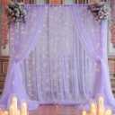 10ft x 10ft Purple Backdrop Curtain with Lights String for Parties, Sheer Tulle Wedding Photo Backdrops Drapes for Purple Birthday Party Decorations Background for Photography