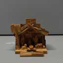 Olive Wood Nativity Set with Figurines  Natural Bark Roof Stable  Handmade Christian Christmas Decoration  Holy Land Gift  Made in Bethlehem  Religious Manger Scene Display
