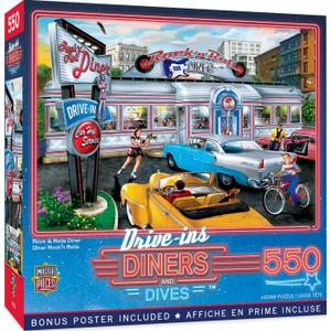 Masterpieces 550 Piece Jigsaw Puzzle For Adults, Family, Or Kids - Rock & Rolla Diner - 18"x24"