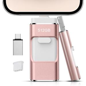 512GB Flash Drive[No App Required] Intended for Phone Tablet Androidphone and Computers, 4 in 1 Photo Stick for Phone Memory Storage Easily Backup Photos VideosPink