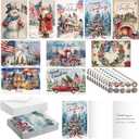 Motiskyy 50 Pcs American Flag Christmas Cards Bulk 10 Styles Patriotic Christmas Greeting Card with Envelopes Stickers Santa Patriotic New Years Cards for Xmas Holiday Supplies