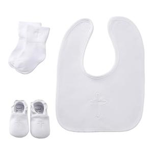 Baptism Gifts Set for Boys and Girls,White Embroidered Cross Bibs Christening Shoes and Socks for Baby Infant,Catholic Baptism Outfit Gifts for Boys Girls,Christening Outfits for Bautizo Niño Niña