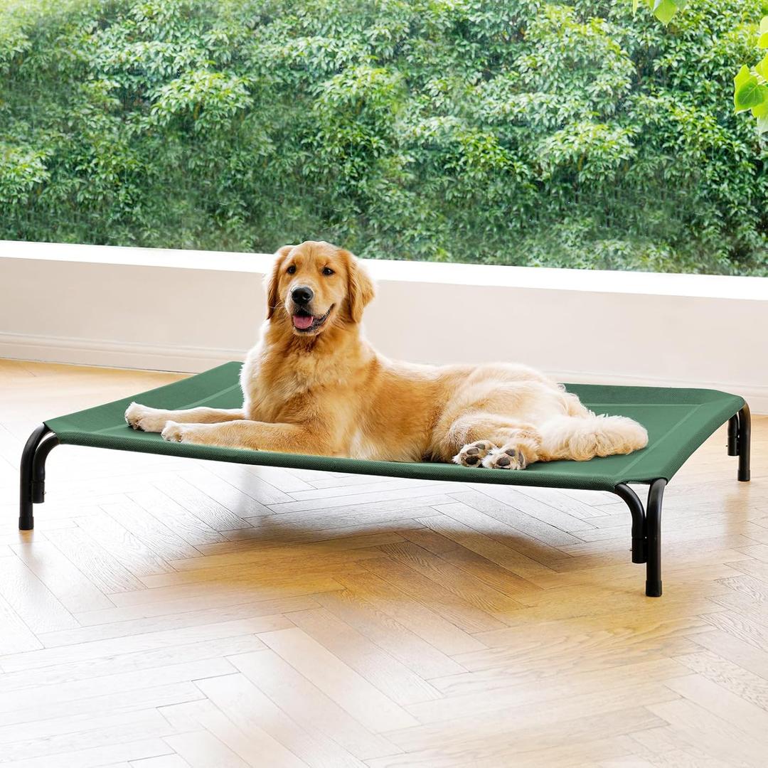 Elevated Dog Bed Raised Outdoor Dog Cot for Extra Large Dogs, Installation Requires No Tools, Frame with Washable Cooling Breathable Mesh Anti-Slip Feet, Indoor Pet Bed, Green, 48.8 Inches (XL-48.8"L35.8"W7.9"Th)