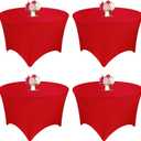 4 Pack 5FT Round Spandex Tablecloth 60" Round Elastic Table Cover Washable Wrinkle Resistant Fitted Table Cloth for Wedding Party Birthday Banquet Bar Events(Red)