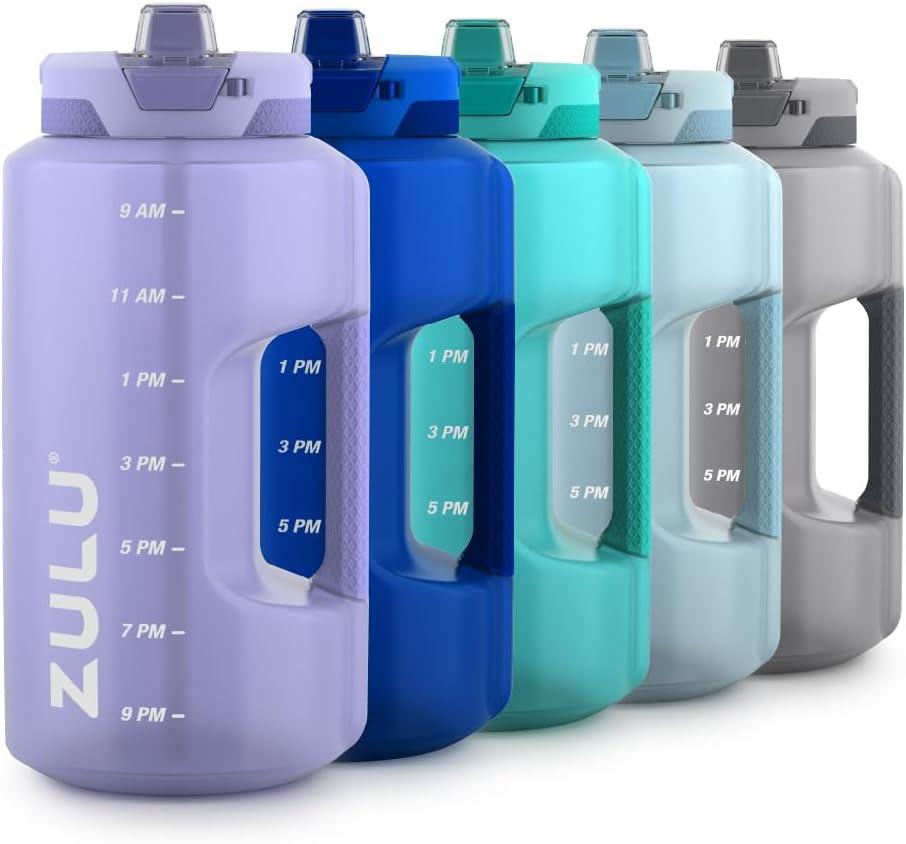 ZULU Goals 128oz Half Gallon Plastic Water Bottle with Straw and Time Marker | Large Reusable Jug with Handle and Leak Proof Lid for All Day Hydration, Gym and Outdoors, Gift Ready, Violet