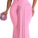 Ekaliy Elegant Bodycon Dresses for Women Deep V Neck Maxi Dress Mermaid Long Dress (XX-Large, Pink)