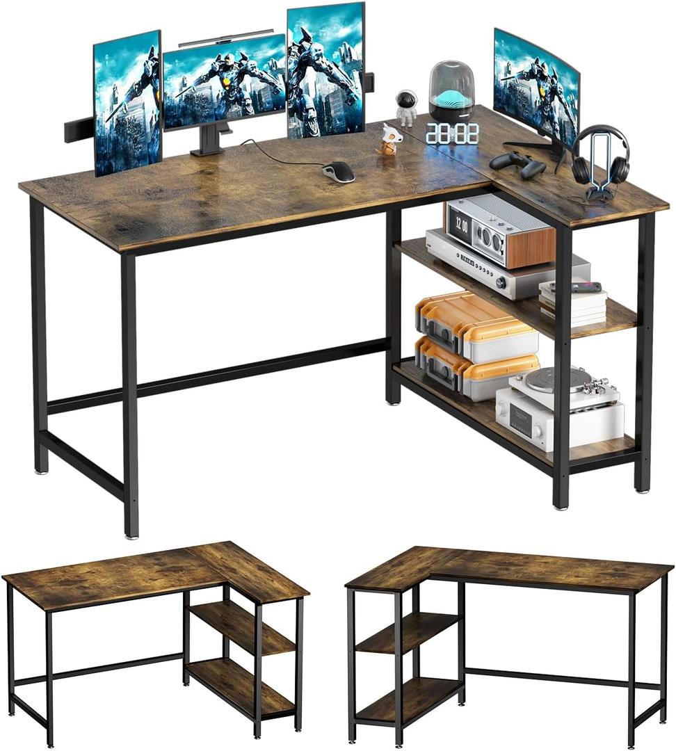 WOODYNLUX L Shaped Desk - 39" Home Office Computer Desk with Shelf, Gaming Desk Corner Table for Work, Writing and Study, Space-Saving, Rustic Brown (39", Rustic Brown)