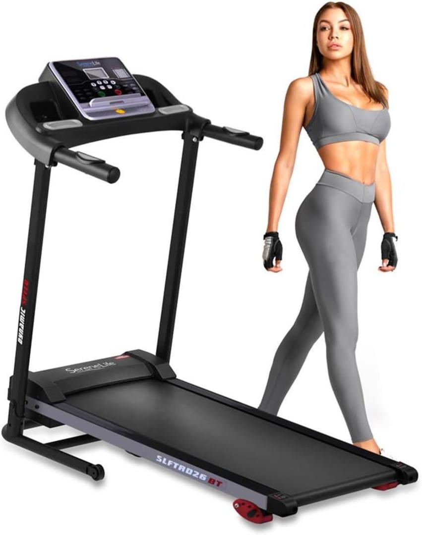 SereneLife Treadmill with Incline & Handle Bars | Compact Portable Walking Pad & Treadmill for Home/Apartment | Wide Running Belt 40" x 16" | Includes Workout Trainer Program with Bluetooth App
