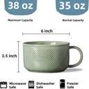 Ceramic Soup Bowl with Handle: 38 oz Microwave Safe Extra Large Mug for Oatmeal, Cereal, Breakfast, Meal Prep, Work Lunch, Dorm Living, Single Serve Dinner - 6 Inch, Pea Green