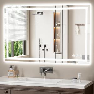 48X30 LED Bathroom Mirror with Lights, Anti-Fog, Backlit + Front Lit, Lighted Bathroom Vanity Mirror for Wall, Memory Function, Dimmable, Tempered Glass, Shatter-Proof
