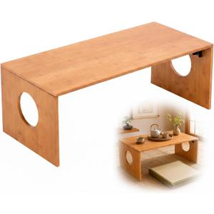 Nuanchu Japanese Floor Table - Foldable Bamboo Low Coffee Desk for Sitting on Rug, 31.5" Japandi Tea Platform for Tatami Seating, Meditation Altar & Low-Profile Cushion Tray, 31.5" x 14.5" x 11.8"