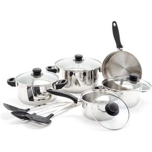 Old Dutch 1515 12 Pc Stainless Steel Kitchen Tools Cookware Sets, Black