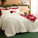 Bedsure Fluffy Comforter Set Queen - Super Soft Faux Fur Bed Set Cream White, Warm Plush Fleece Winter Bedding, 3 Pieces, 1 Shaggy Fuzzy All Seasons Queen Size Comforter with 2 Pillowcases