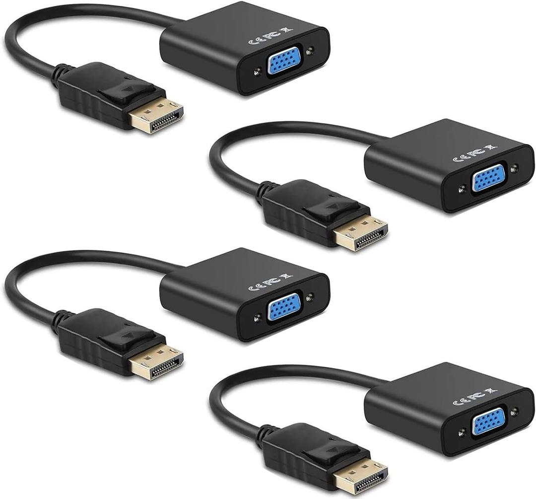 Display Port to VGA Adapter,4 Pack Gold-Plated DisplayPort DP to VGA Converter (Male to Female) for Computer, Desktop, Laptop, PC, Monitor, Projector, HDTV