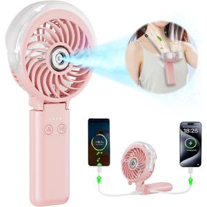 HandFan 5200mAh Handheld Misting Fan, Rechargeable Personal Mister Fan, Spray Water Mist Fans, Electric Mini Hand Fans for Beach Travel Outdoors(Pink)