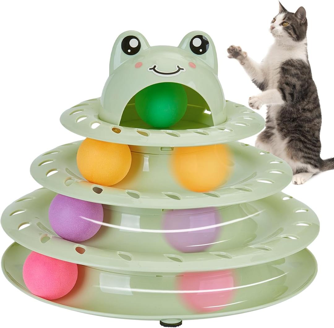 Gefryco Cat Toys 4-Tier Roller Track, Turntable Cat Tower Toy with Colorful Chase Balls, Multi-Level Interactive Cat Toys for Bored Indoor Adult Cats, Fun Puzzle Kitten Exercise Toys Self Play(Green) 