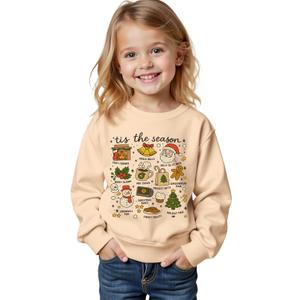 Toddler Retro Christmas Sweatshirt Baby Girl Boy Santa Claus Shirts Doodle Graphic Pullover Xmas Holiday Top Clothes (18-24 Months, Apricot)