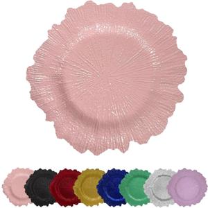 13 Inch 12pcs Reef Charger Plates Elegant Decorative Dinner Plates for Wedding, Holiday Parties, and Formal DiningStylish Table Decor for Festive Celebrations (Pink-12XH)
