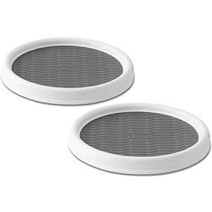 Copco 9 Inch Non Skid Pantry Cabinet Lazy Susan Turntable, Set of 2, Spinning Organizer for Kitchen, Countertop, or Bathroom, White and Gray