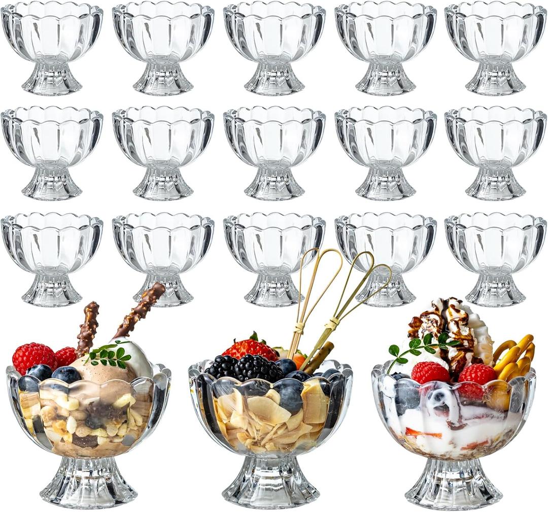 5oz Iced Cream Dessert Bowl, Vintage Footed Tulip Glass Dessert Cups, Cute Glass ware with Heavy Base, Drinking Cup for Sundae, Fruit, Ice Cream, Snack, Condiment, Holiday Party (18)