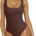 REORIA Women's Sexy Scoop Neck Sleeveless Bodysuit Backless Double Lined Tank Tops (Coffee) XL