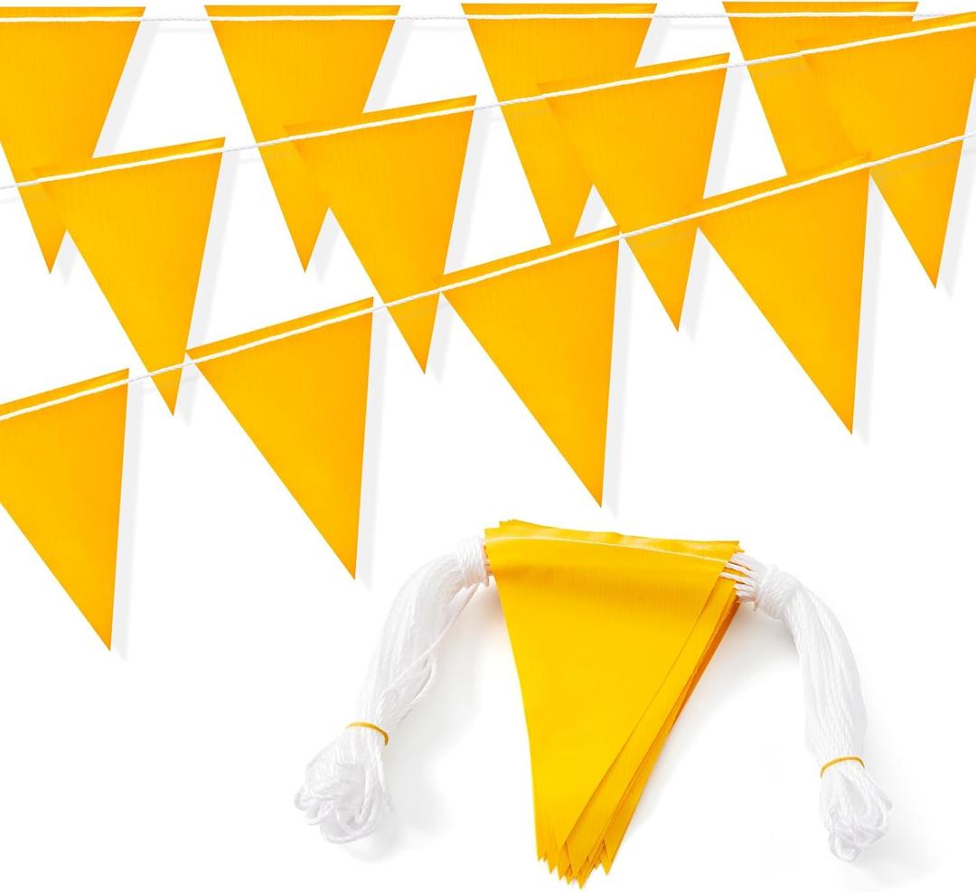 105FT Safety Warning Pennant Banner Flags  Multipurpose OSHA High Visibility Triangle Flags for outside fence, Roadwork, Party and Hazard Areas(YELLOW,45pcs,105FT)