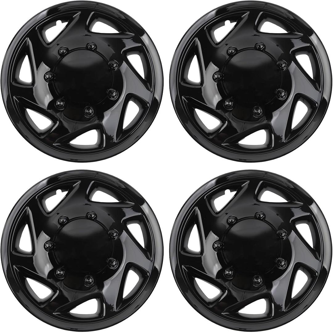 Dasbecan Hubcaps Compatible with 1998-2023 Ford E150 E250 E350 Econoline Van 16 inch 8 lugs Wheel Cover Hub Caps Replaces# F8UZ-1130-AA F7UZ-1130-AA F8UA-1130-AA F7UA-1130-AA Black
