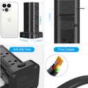 Power Strip with Wireless Charger, Flat Plug Surge Protector with 6FT Extension Cord, 12 AC Multiple Outlets, 4 USB (2 USB C), 15W Wireless Charging Power Tower for Home Office Dorm, Black