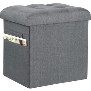 Ottoman with Storage, 61L Slim Tall Linen Footstool Bench with Thicker Foam Padded Seat. Ottoman Foot Rest for Living Room, Bedroom, Coffee Table. 350lbs Load Capacity, 17x13x17in, Light Gray