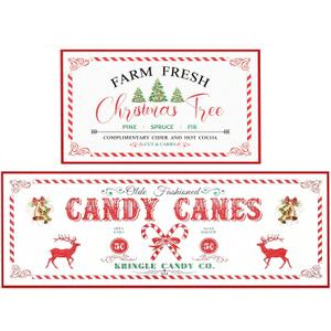 Christmas Farmhouse Kitchen Rugs, Thick Xmas Kitchen Mats Set of 2 for Christmas Decor Non-Slip Washable Old Fashion Holiday Kitchen Rugs with Candy Canes Carpet Winter Bathroom Doorway -17x28x17x47 (White+white)