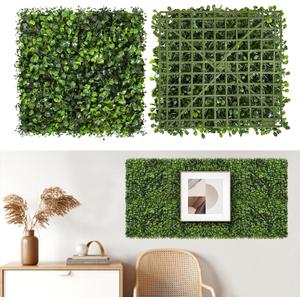 Artificial Grass Wall Panels, 24 PCS 10x10 inch Boxwood Hedge Wall Panels with 100 Zip Ties, Boxwood Panels Backdrop for Outdoor Indoor Decorative Garden Fences Backyard Patio Privacy Hedge