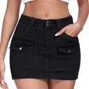 Aotasely 2025 Women's Stretchy Denim Skirt High Waisted Cargo Skirt Y2k Casual Mini Skirt Cute Jean Skirt with Pockets, Size Medium