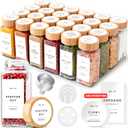 EDELHAUS Square Spice Jars Set with Bamboo Lid (24 x 120 ml) Spice Shaker with Shaker Insert and 240 Labels White - Wooden Lid Spice Containers, Spice Jars, Spice Organiser [11 cm x 4.5 cm]