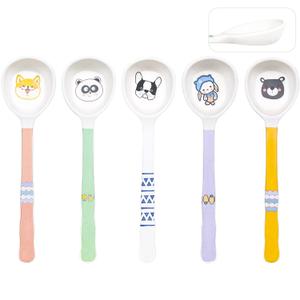 Shopwithgreen 5 PCS Bamboo Kids Spoons Set, Children Utensils Spoons Flatware Cutlery Set, BPA Free | Dishwasher Safe, Child and Kids Feeding for Dinner, Dessert, NOT FIT FOR BABIES WITH SMALL MOUTH