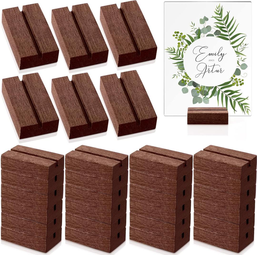 25 Pcs Wood Place Card Holder 2 Inch Rustic Table Number Holders Stands Wooden Sign stand Photo Card Display for Wedding Party Birthday Retail Shop Office Pictures Menu Decorations