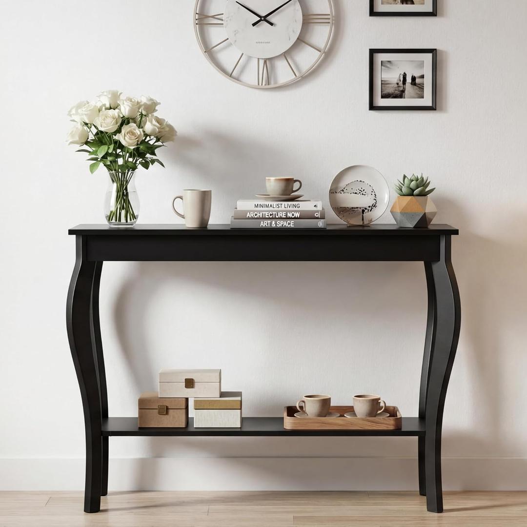 ChooChoo Narrow Console Table, Chic Accent Sofa Table, Entryway Table, 39.3 Inch, Black, 11.8"D x 39.3"W x 31.4"H