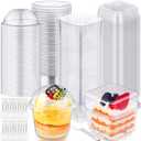 400 Pcs Plastic Dessert Cups with Lids and Spoons, 8 oz 9 oz Clear Dessert Parfait Appetizer Cups Square Disposable Party Serving for Yogurt Puddings Fruits Ice Creams Cakes