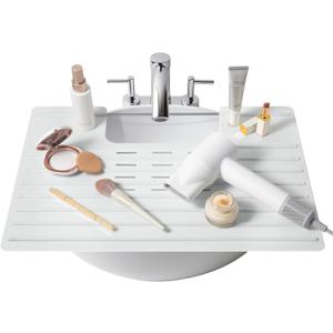 Maplefield Bathroom Sink Cover for Counter Space, Heat Resistant Silicone Sink Mat for Your Beauty Routine, Small Bathroom Space Saver Sink Cover for Makeup (Gray Large, 22 x 2 x 2 Inches)