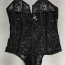 WDIRARA Women's Floral Lace Strapless Mesh Lingerie Bodysuit Hollow Out Teddies Bodysuit (Large, Black)