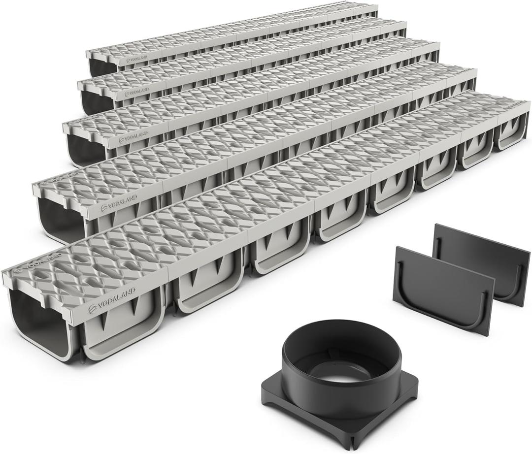 Vodaland - 4 Inch Trench Drain System with Grate - Ivory Color - Easy 2 Channel (5)