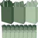 36 Pack Sage Green Gift Bags Spring 3 Colors Paper Bag with Handles and Tissue One Lucky Duck Colorful Wrapping Bags for Mallard Duck Baby Shower Birthday Party Supplies, 6.3 x 3.1 x 8.7 In, 1 Count
