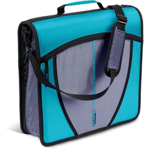 Case-it Mighty Zip Tab School Zipper Binder | 3-Inch O-Rings, 600-Sheet Capacity, 5-Subject Expanding File Folder, Multiple Pockets & Storage Organizer, Shoulder Strap | D-146 Aqua Marine
